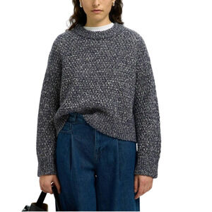 NWT Selected minimalist wool blend blue marl boxy oversized open knit sweater S